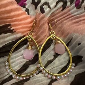 New Gold and Pink Teardrop Earrings
